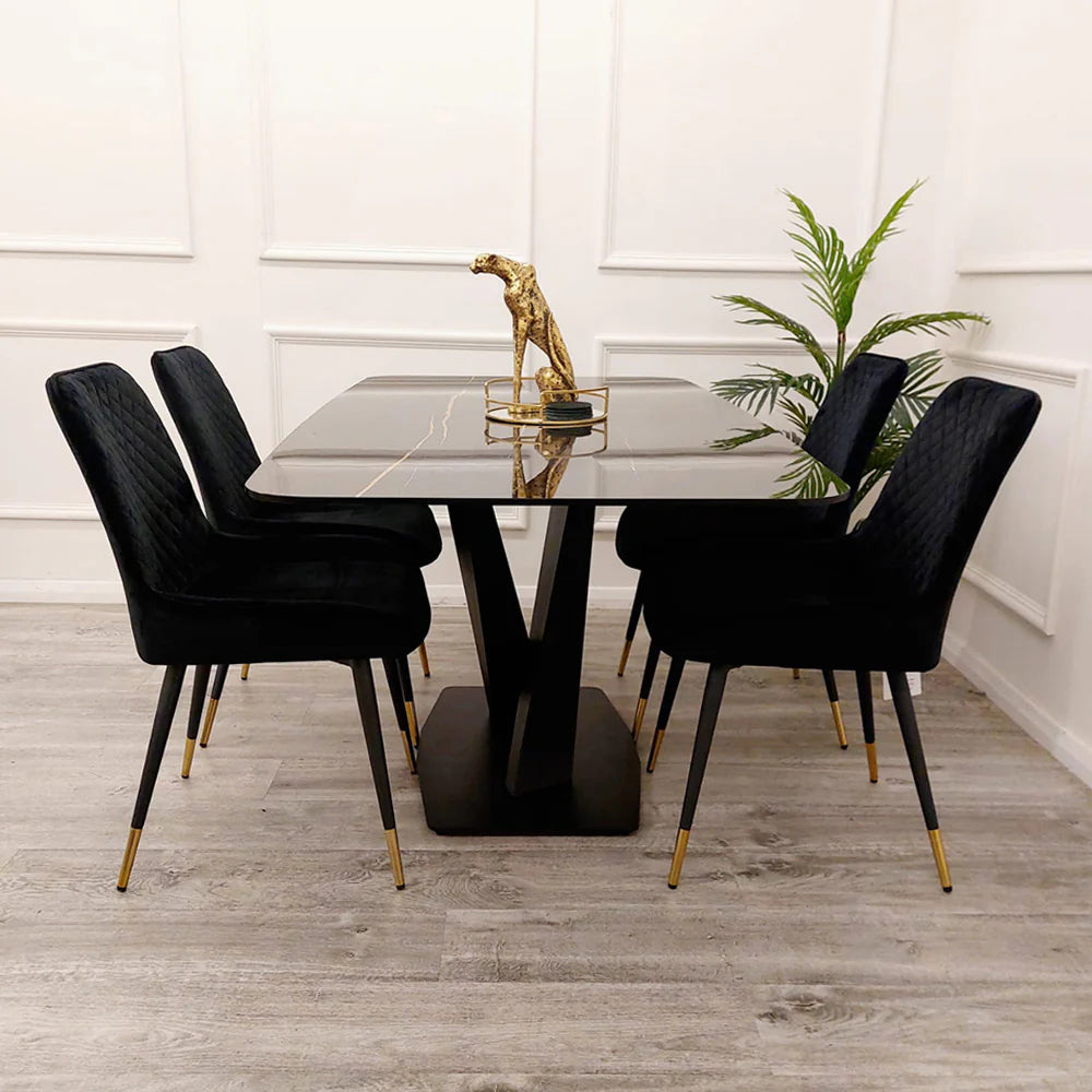 Apollo 1.6m Black Sintered Stone Dining Table with 4 Chairs