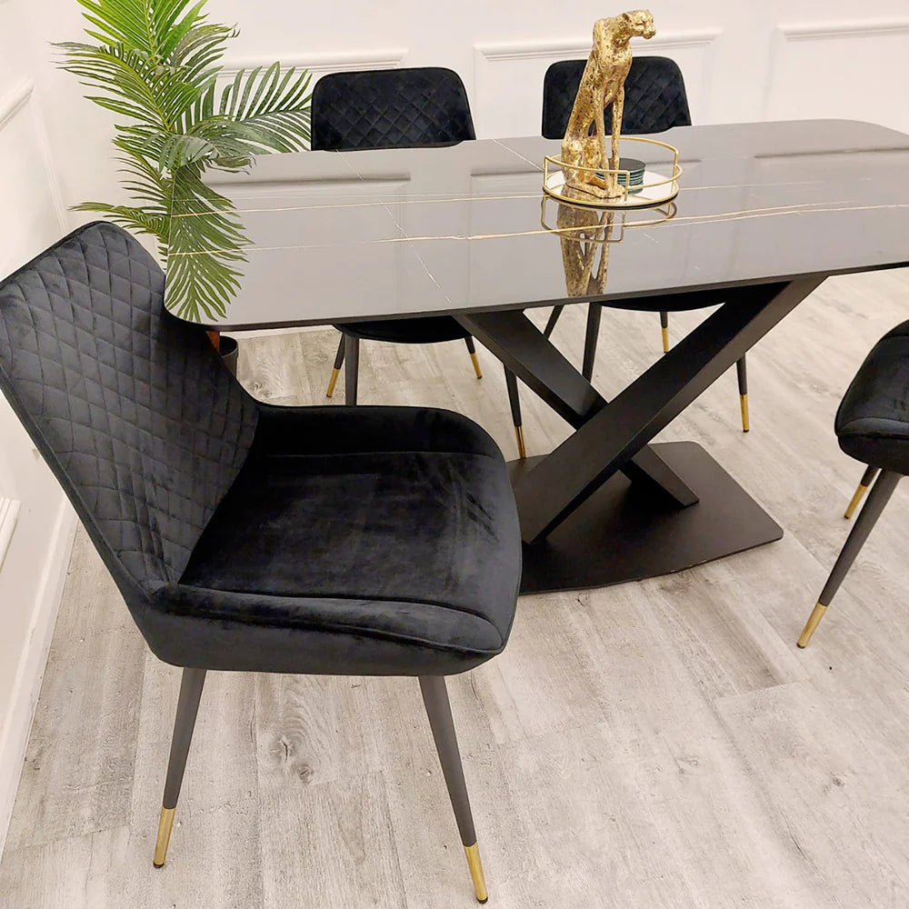 Apollo 1.6m Black Sintered Stone Dining Table with 4 Chairs