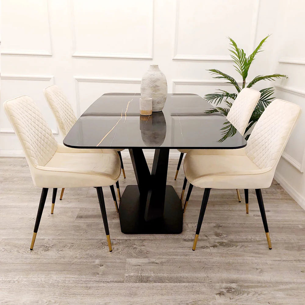 Apollo 1.6m Black Sintered Stone Dining Table with 4 Chairs