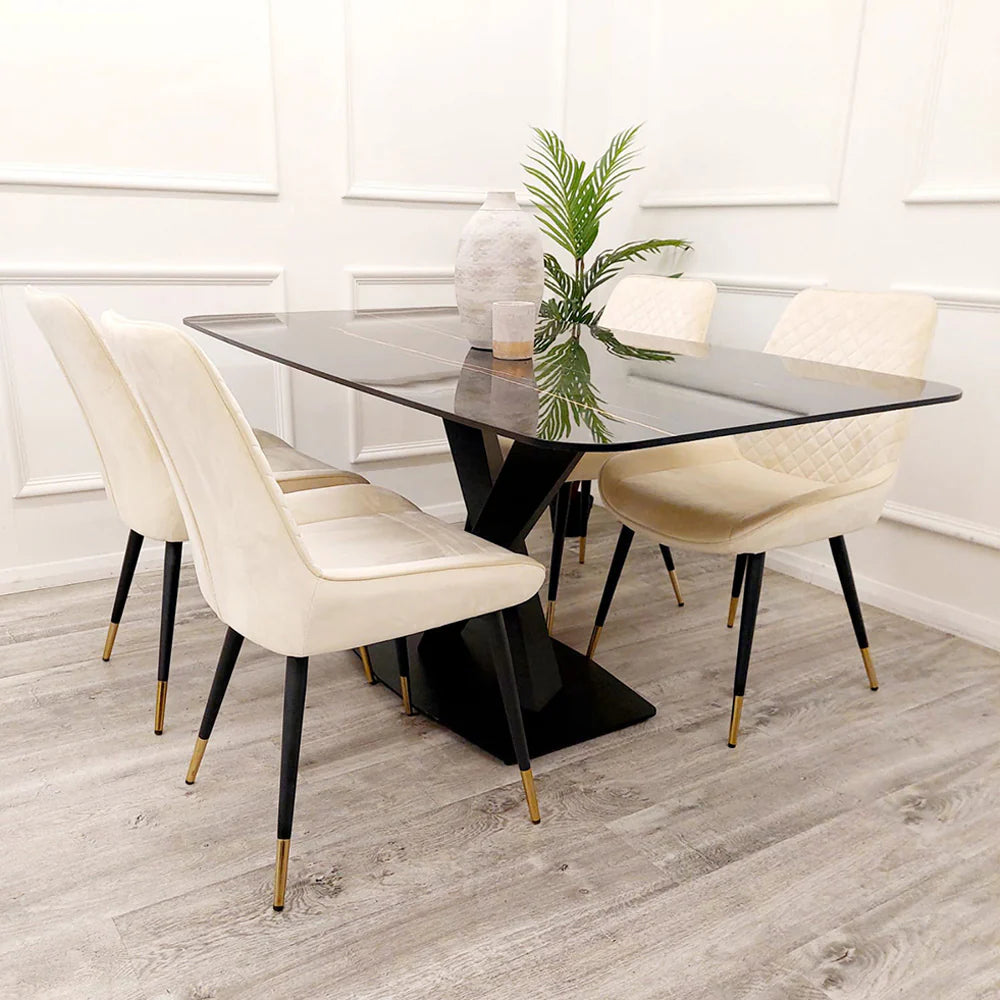 Apollo 1.6m Black Sintered Stone Dining Table with 4 Chairs