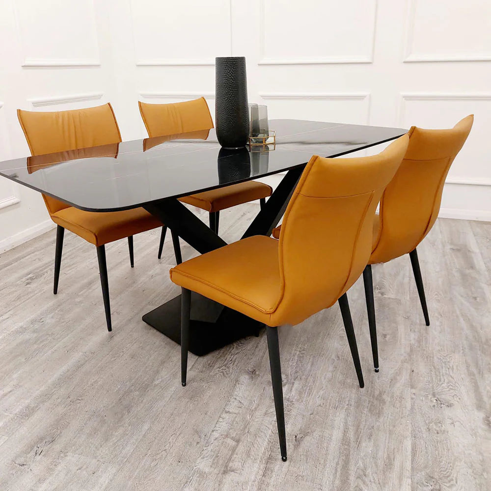 Apollo 1.6m Black Sintered Stone Dining Table with 4 Chairs