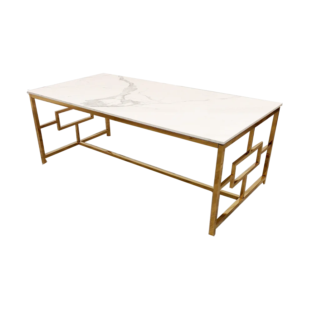 Geo Gold Whitewashed Coffee Table with Storage