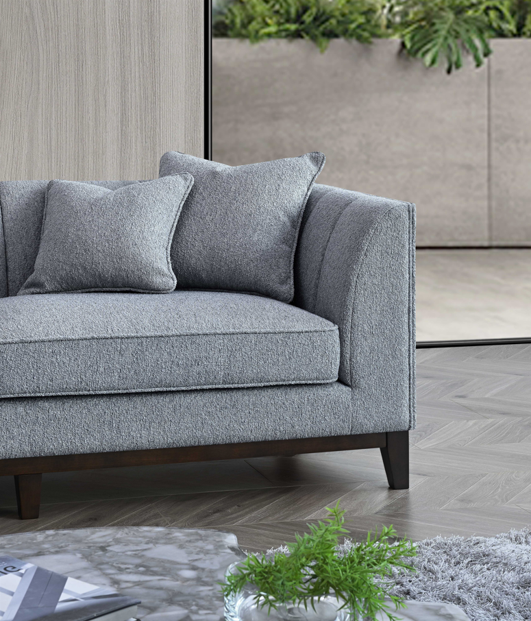 Aluxo Cooper Grey Leather Corner Sofa Dolphin Boucle