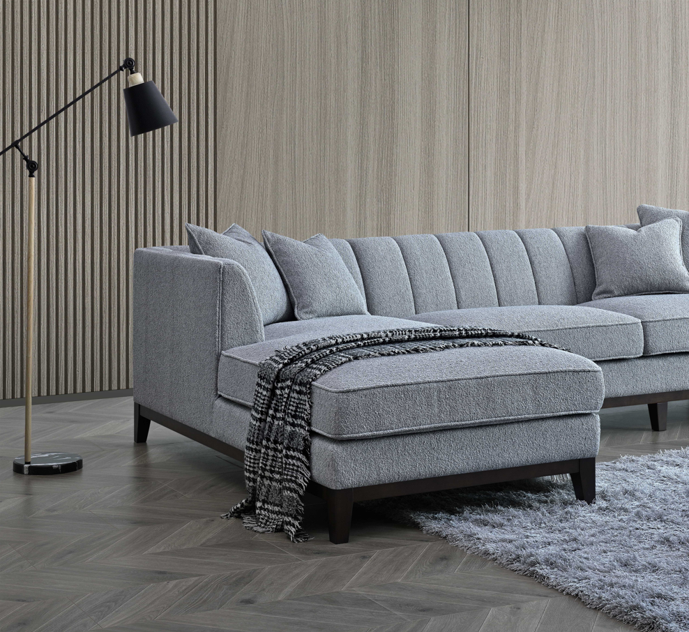 Aluxo Cooper Grey Leather Corner Sofa Dolphin Boucle