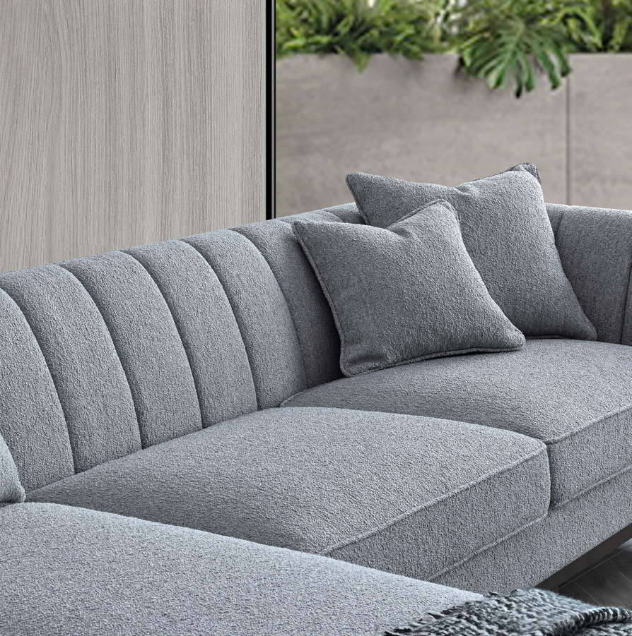 Aluxo Cooper Grey Leather Corner Sofa Dolphin Boucle