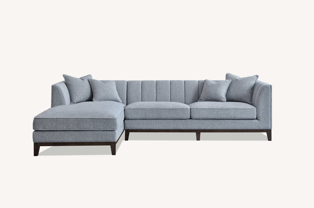 Aluxo Cooper Grey Leather Corner Sofa Dolphin Boucle
