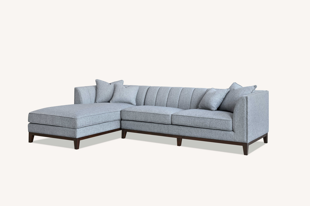 Aluxo Cooper Grey Leather Corner Sofa Dolphin Boucle