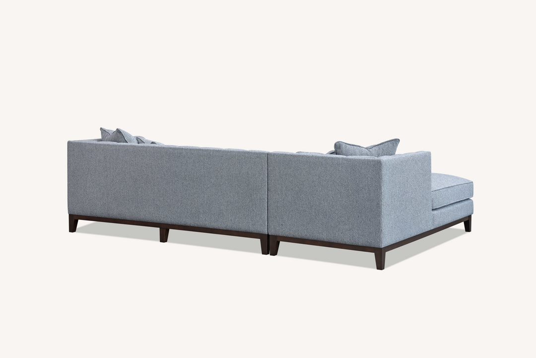 Aluxo Cooper Grey Leather Corner Sofa Dolphin Boucle