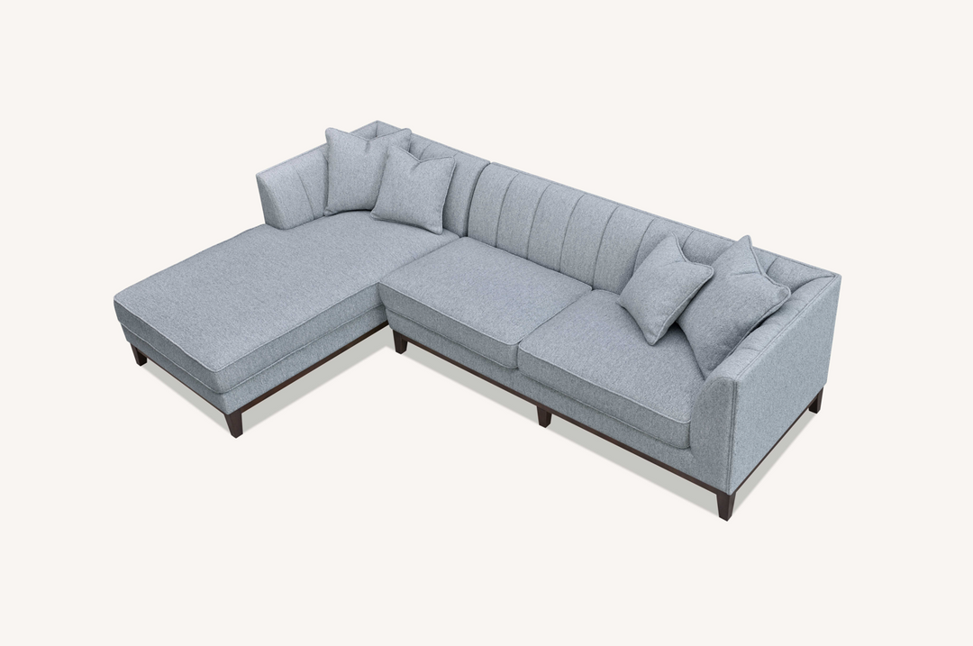 Aluxo Cooper Grey Leather Corner Sofa Dolphin Boucle