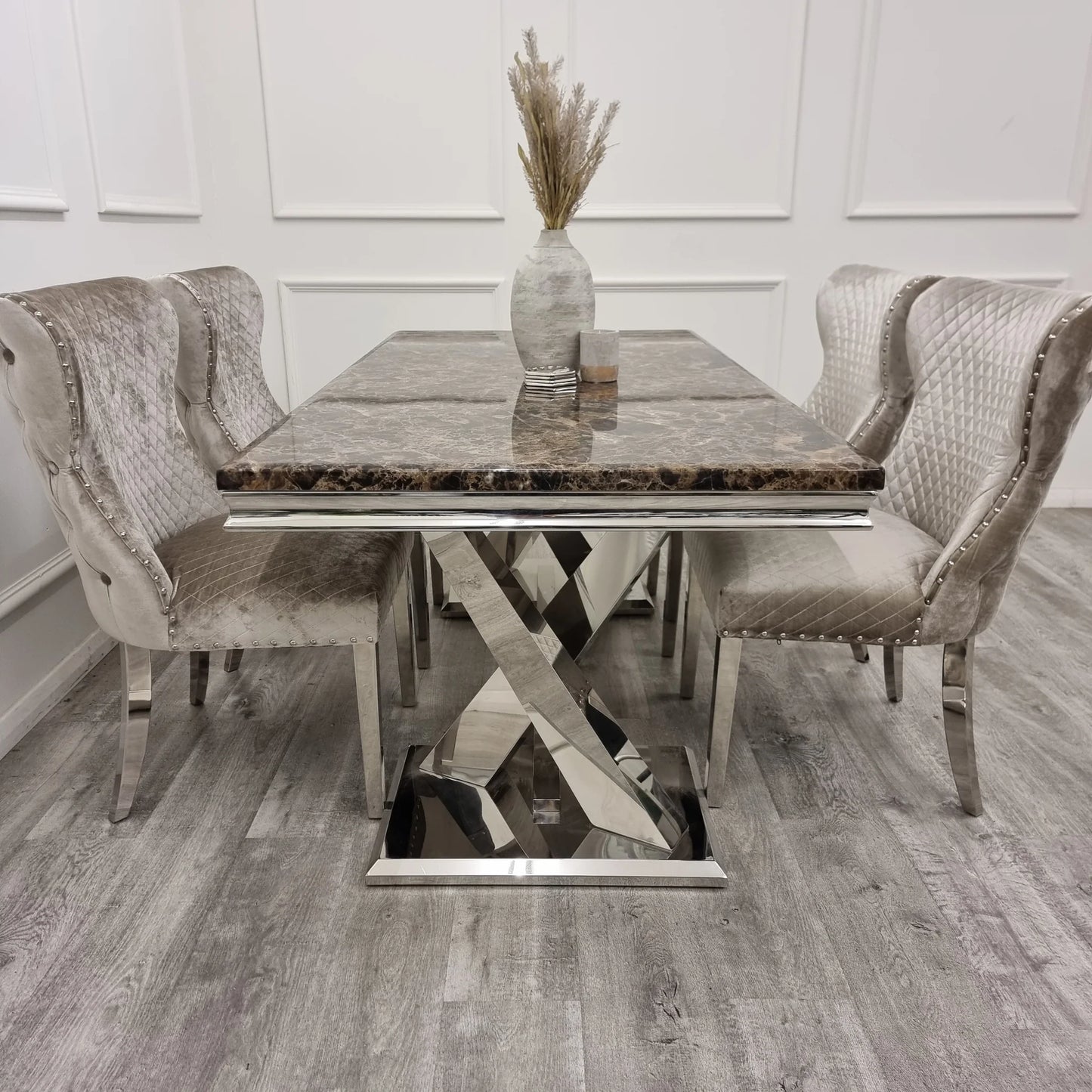 Xavia 1.8m White Marble Dining Table With 4 Chairs