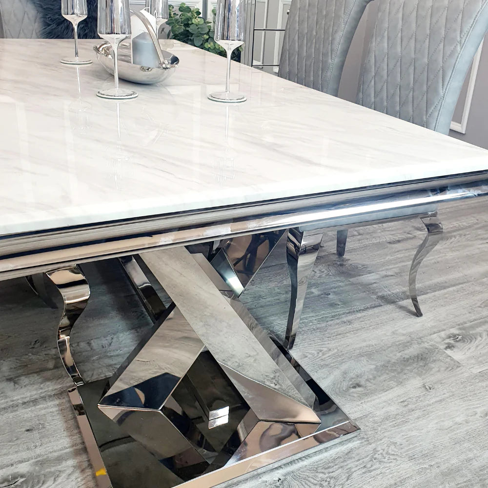 Xavia 1.8m White Marble Dining Table With 4 Chairs