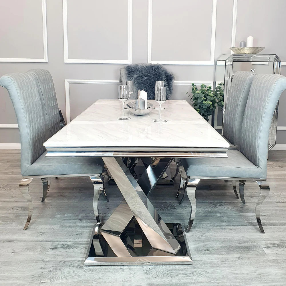 Xavia 1.8m White Marble Dining Table With 4 Chairs