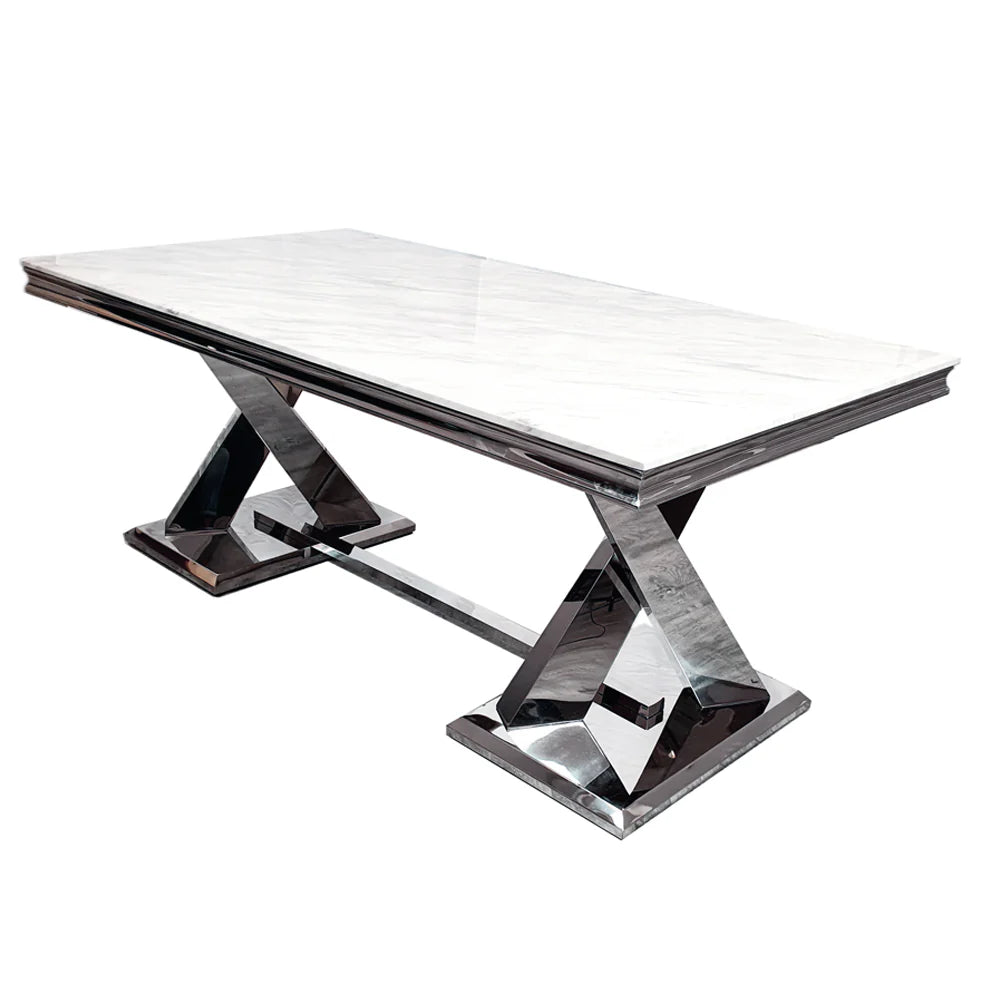 Xavia 1.8m White Marble Dining Table With 4 Chairs