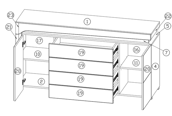 Tyler 2 Door / 4 Drawer Sideboard With Lights