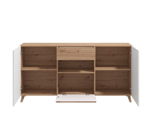 BlancMatte Slatted Artisan Display Cabinet Sideboard