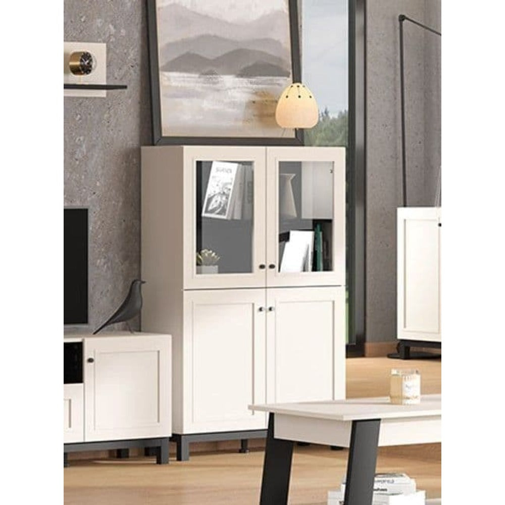 Callesso Cashmere Taupe Panelled Low Showcase Display Cabinet