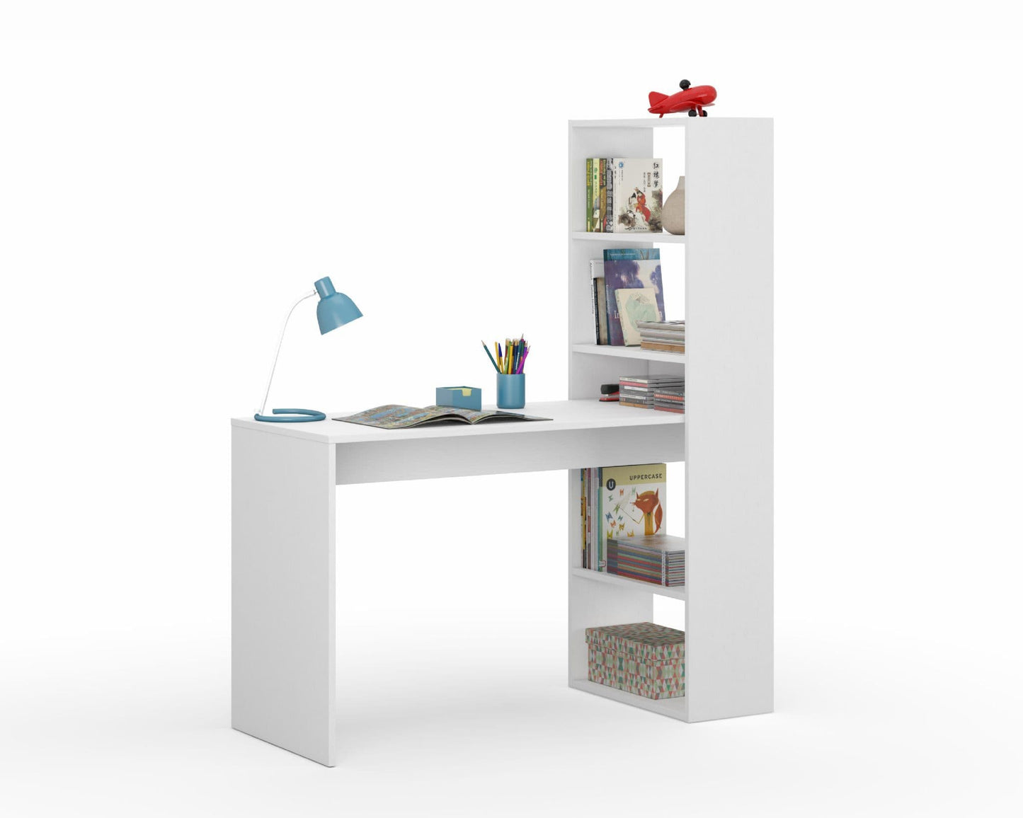 Ortis Desk White Computer Table with Bookcase