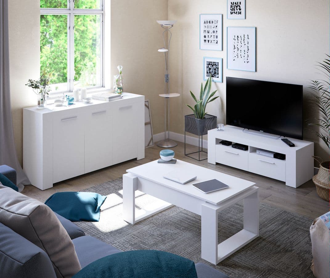 Flanile Matte White Display Coffee Table with Lift-Up Storage