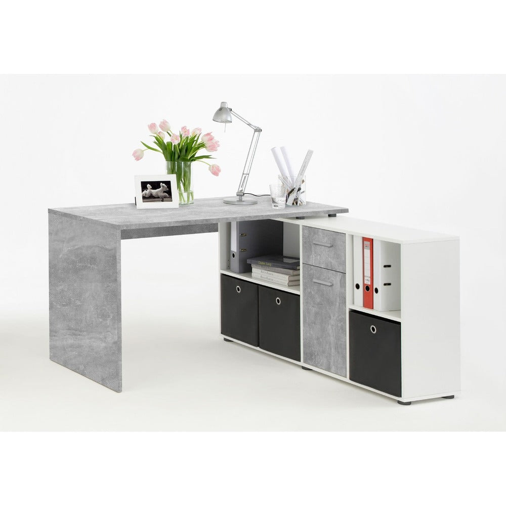 Luna Concrete Grey and White Office Corner Desk