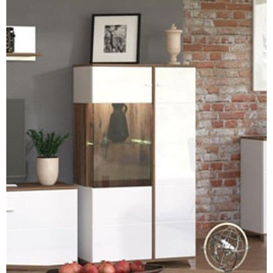 Merlin White Gloss Oak Effect Low Display Cocktail Cabinet