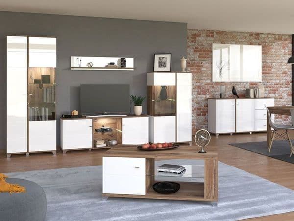Merlin White High Gloss And Oak Effect Modern Display Cabinet