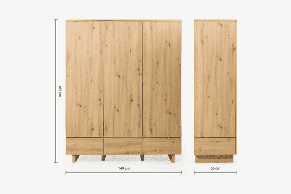 Texas Solid Oak Wardrobe 3 Door 3 Drawer