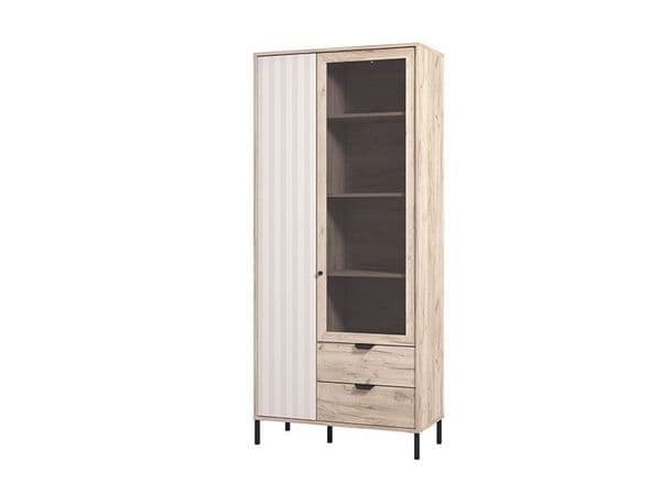 Lecure Grey Oak Effect And Cashmere Slatted 2 Door Display Cabinet