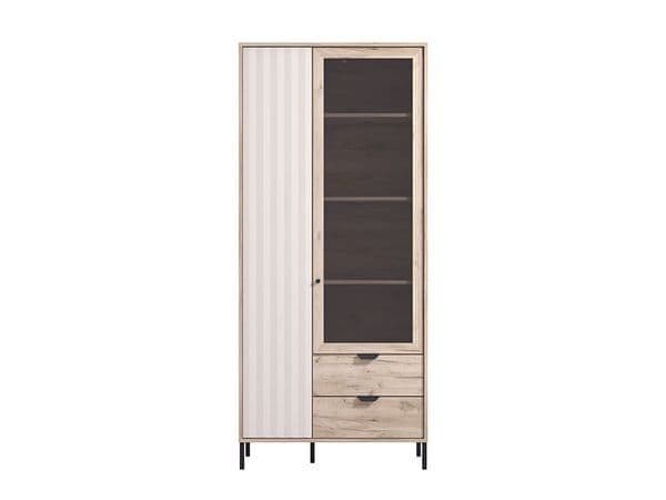 Lecure Grey Oak Effect And Cashmere Slatted 2 Door Display Cabinet