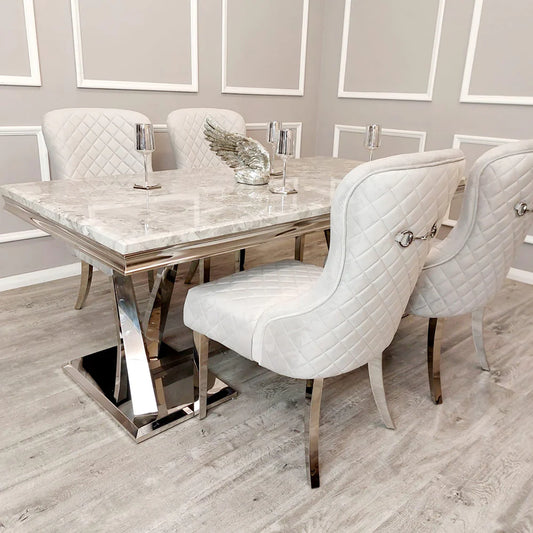 Xavia 1.8m White Marble Dining Table With 4 Chairs