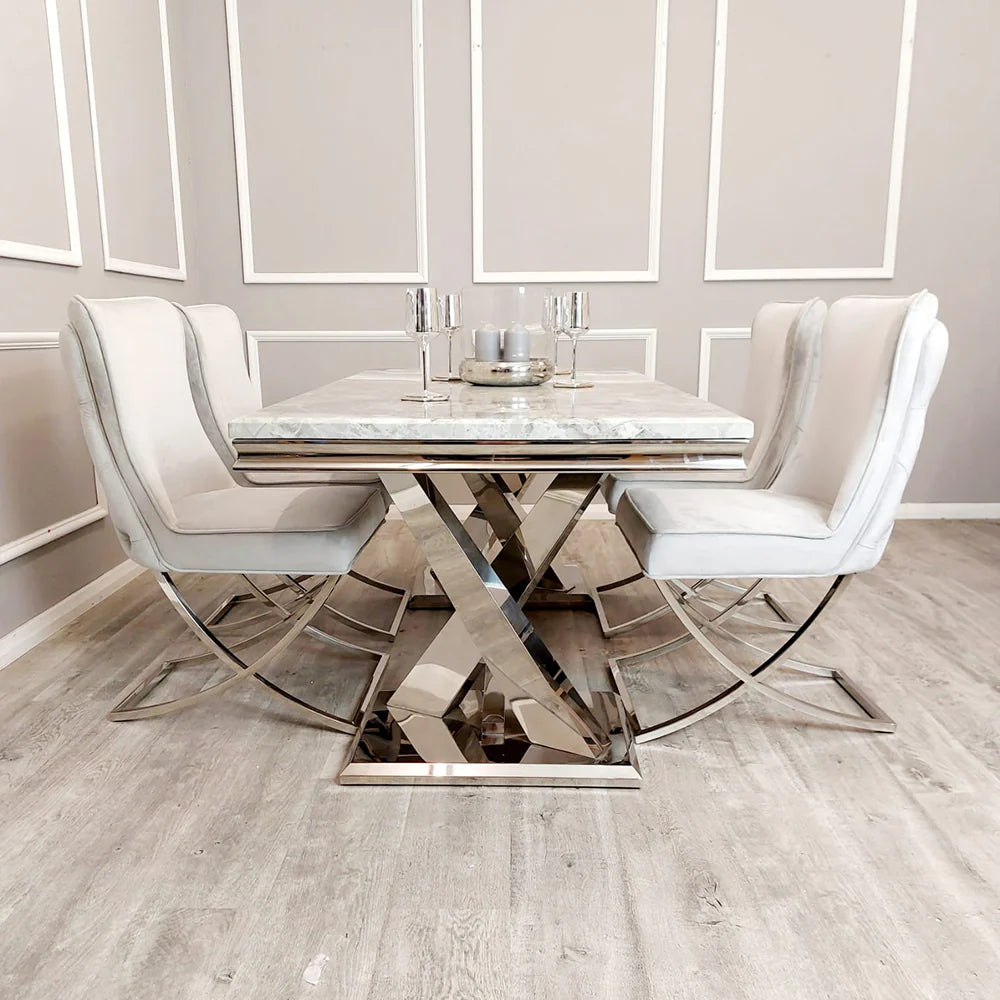 Xavia 1.8m White Marble Dining Table With 4 Chairs