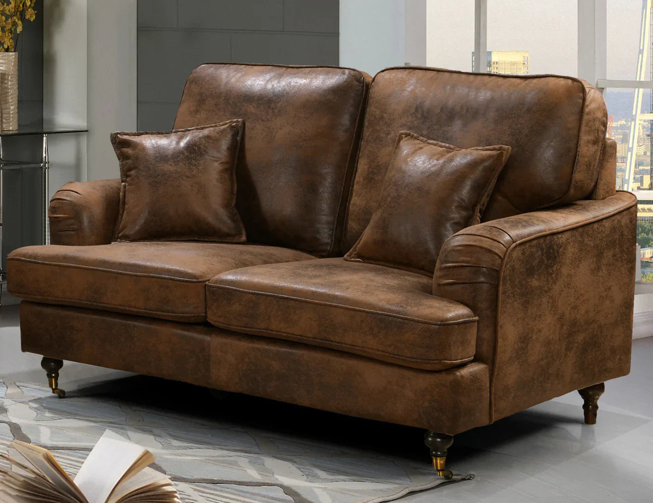tan leather 2 seater couch