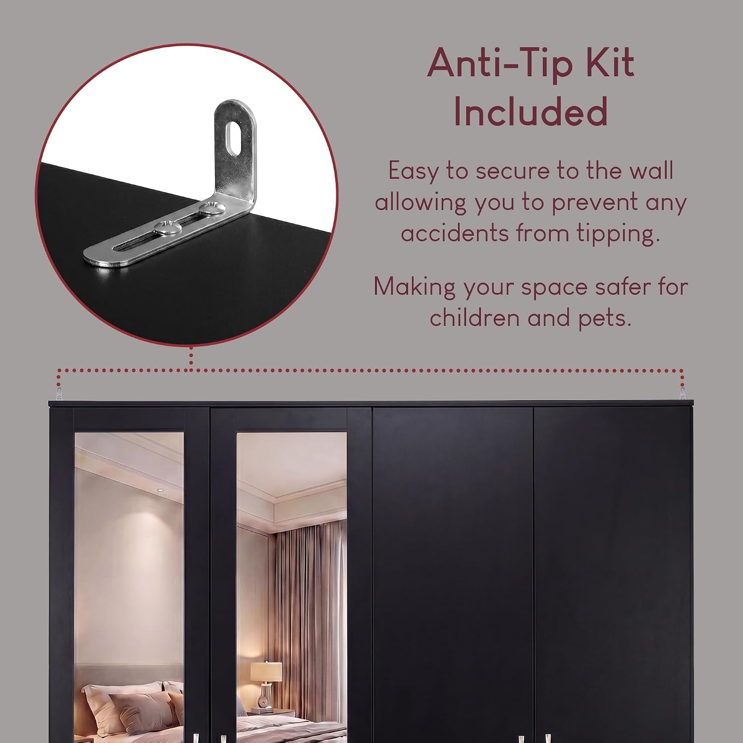 Riano 4 Door 3 Drawer Mirrored Wardrobe | Black | Modern Bedroom Furniture | 175H X 154W X 54D Cm | with Storage Shelf & Hanging Rail | Large Capacity Storage