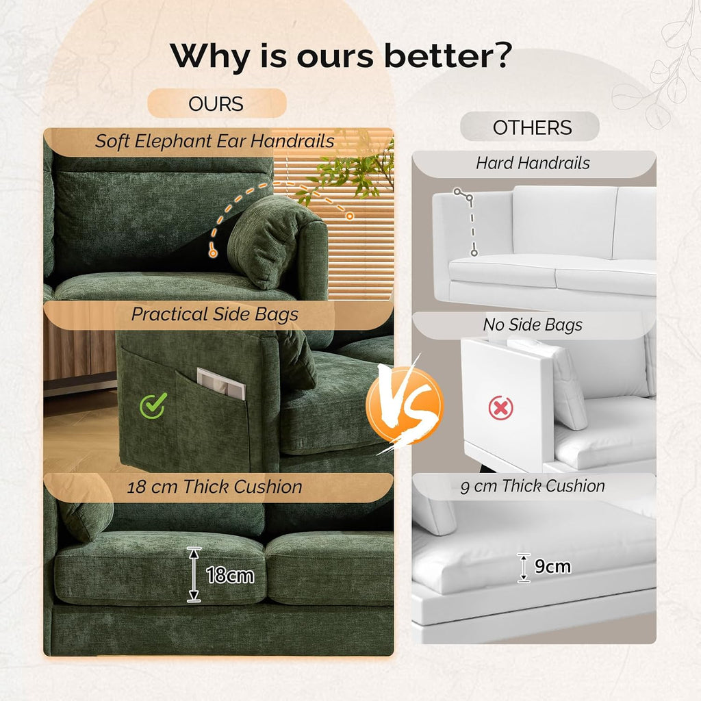 2 Seater Sofa, Modern Small Sofa with Soft Cushion and Tapered Legs | Compact Loveseat with Side Pocket Storage and Deep Seat, Perfect Couch for Living Room, Bedroom, Office, Apartment, Green