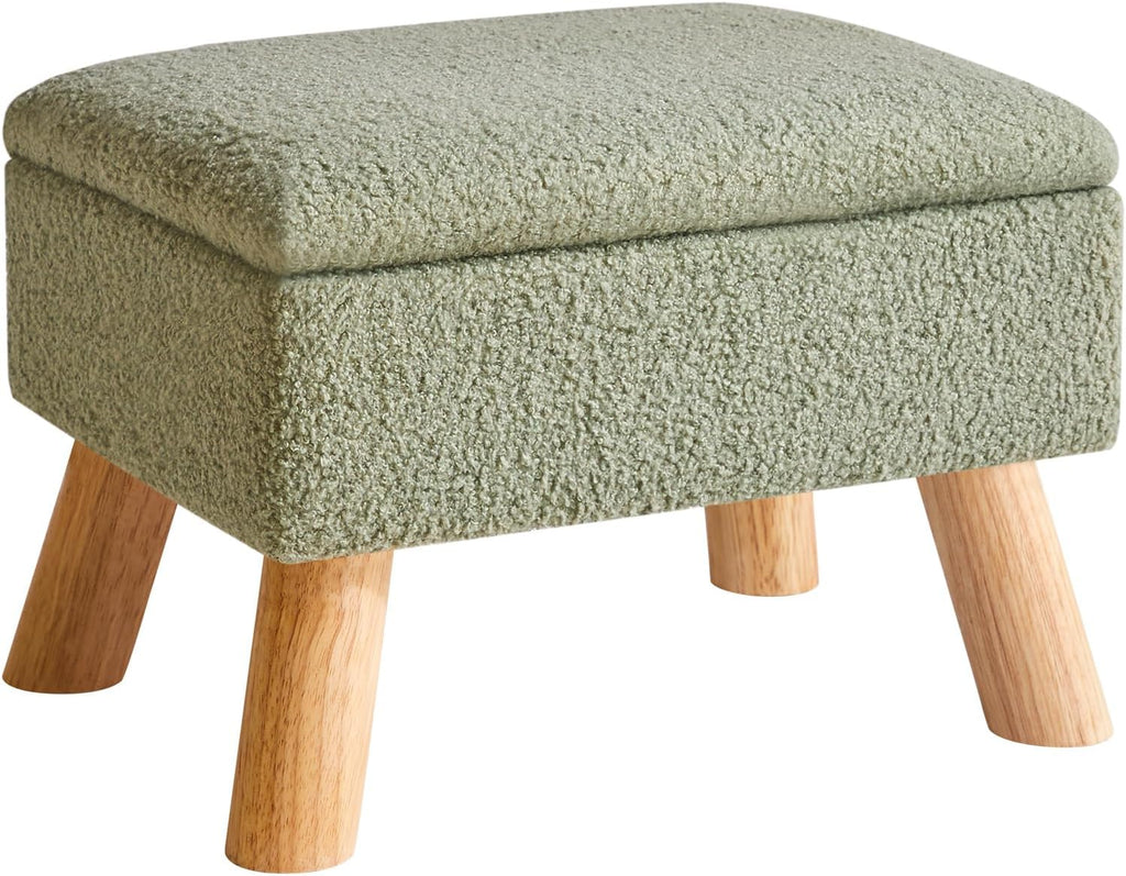 Storage Ottoman, Footstool, Small Foot Stool with Sturdy Wood Legs Stool, Foot Rest with Padded Seat, for Living Room Bedroom Couch Enterway 40 ×30 ×28CM Green HBD042GR