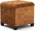 45Cm Velvet Storage Ottoman Footstool Pouffe with Lid (Mustard) | Cube Velvet Finish, Hidden Storage for Blankets and Toys, Padded Seat Comfort, Footstool and Extra Seating for Living Rooms