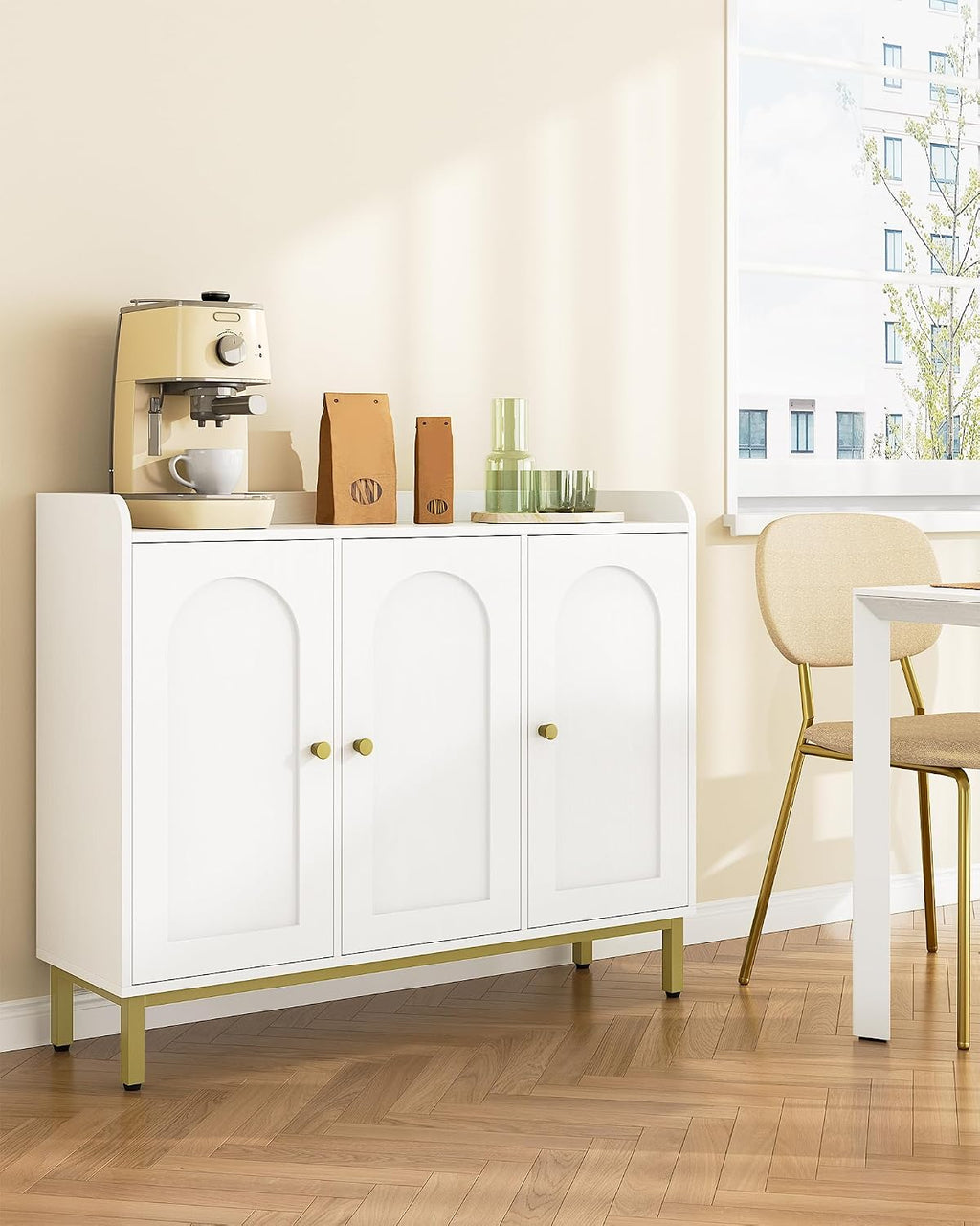 Sideboard Storage Cabinet, Kitchen Cabinets, 30 X 100 X 80.5 Cm | Freestanding Kitchen Cupboard Buffet with 2 Doors and Adjustable Shelves, for Dining Room, Living Room, White, SC21313G
