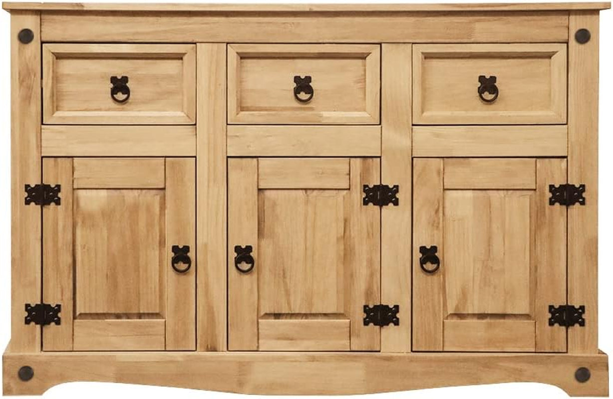 Corona Sideboard, 3 Door 3 Drawer Solid Pine Wood Sideboard Living Room Furniture,Waxed