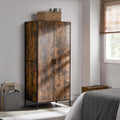 Brooklyn 2 Door Wardrobe Clothes Hanging Rail Shelf Industrial Rustic Bedroom Furniture (Dark Wood)