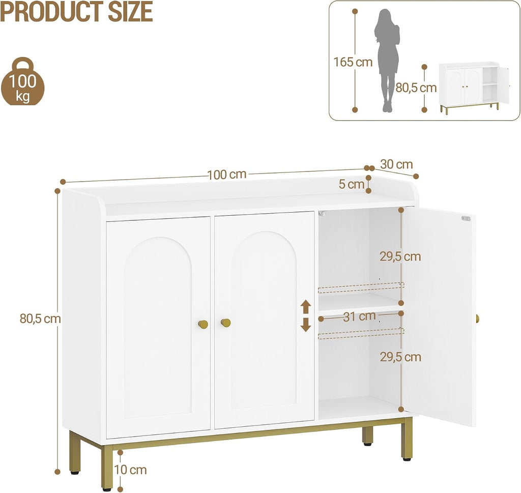 Sideboard Storage Cabinet, Kitchen Cabinets, 30 X 100 X 80.5 Cm | Freestanding Kitchen Cupboard Buffet with 2 Doors and Adjustable Shelves, for Dining Room, Living Room, White, SC21313G