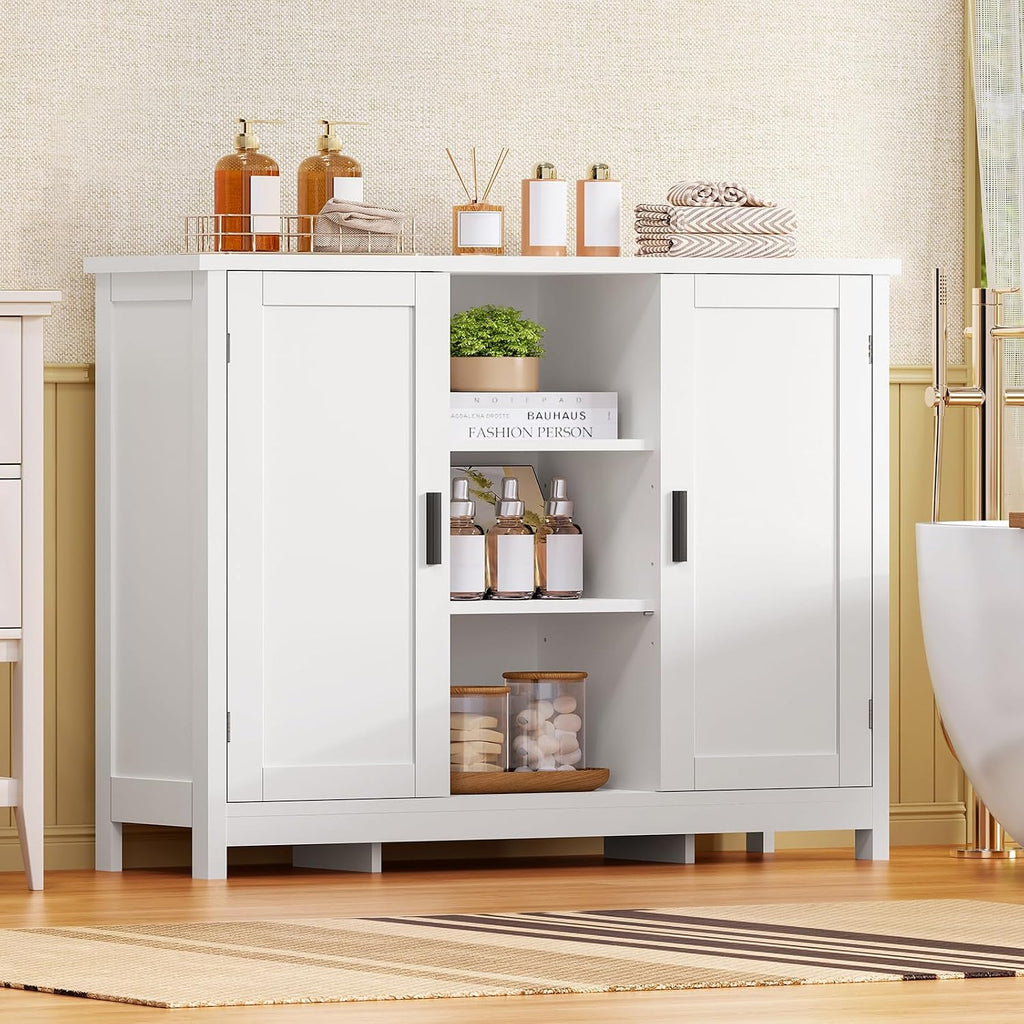 Sideboard with 2 Doors, Kitchen Storage Cabinet with Worktop & 4 Shelves, Buffet Cabinet for Kitchen, Bathroom, Living Room, Dining Room & Hallway, 90 X 30 X 80Cm, White