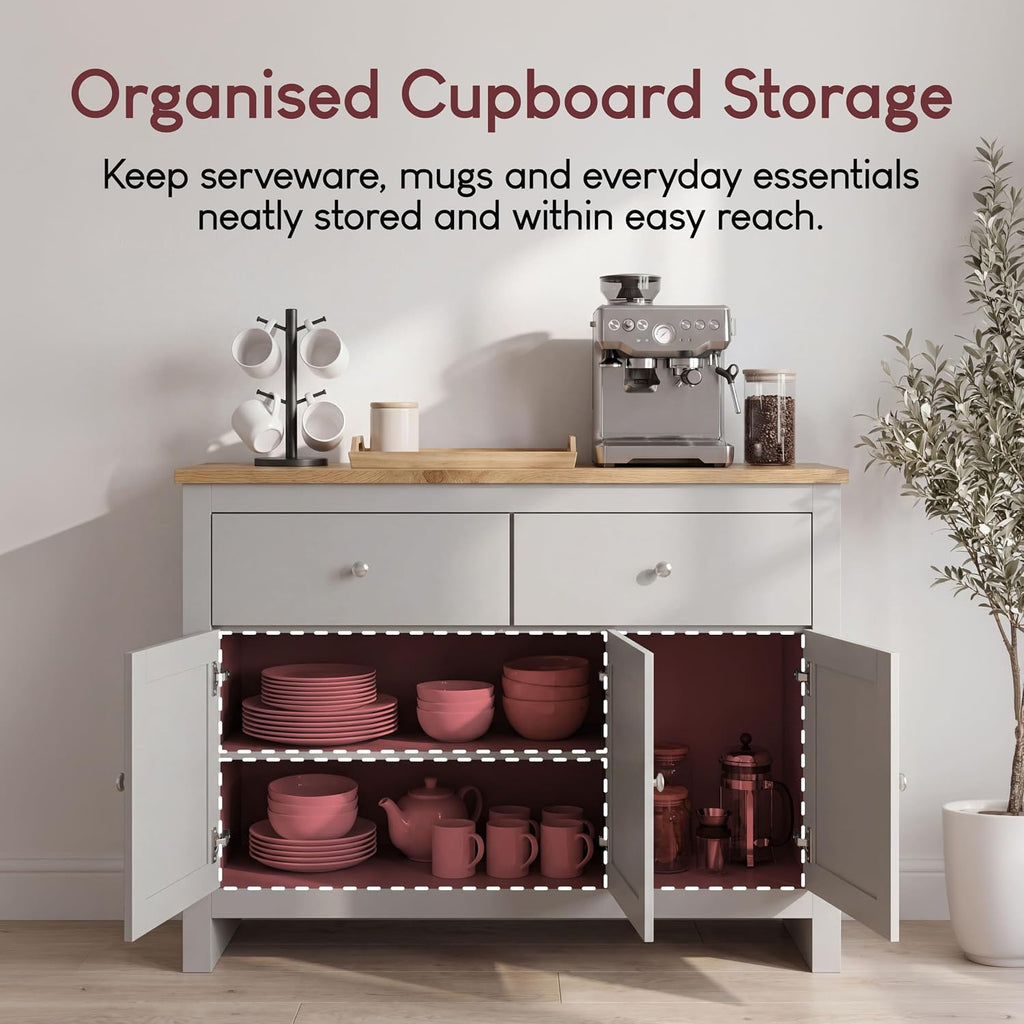 Arlington Sideboard, Buffet Table, Cupboard Cabinet (Grey & Oak, 2 Drawer 3 Door)