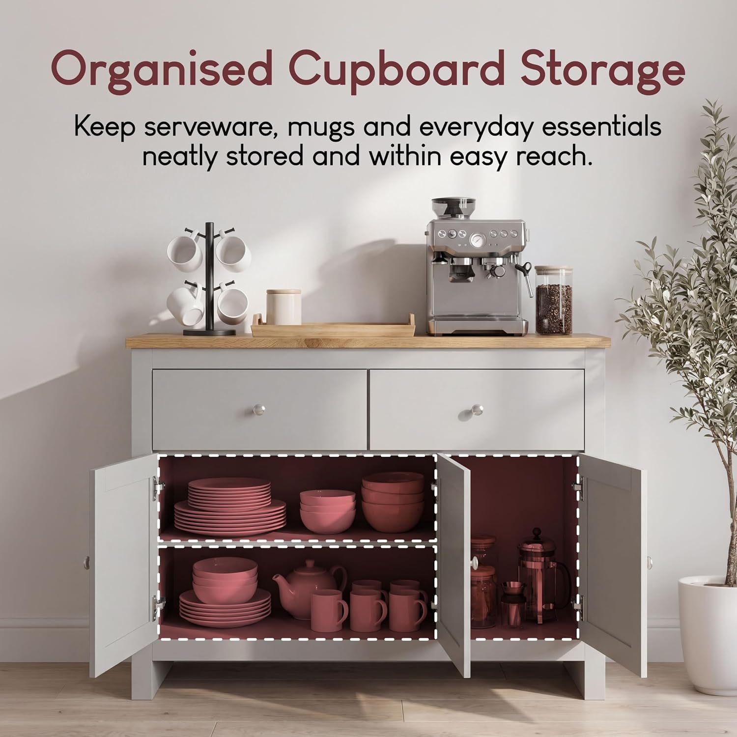 Arlington Sideboard, Buffet Table, Cupboard Cabinet (Grey & Oak, 2 Drawer 3 Door)