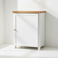 Storage Cabinet with Open Shelf, White and Oak Top, 2 Doors with Metal Knobs, Ready Assembled Storage Cabinet for Hallway or Livingroom (White 2)