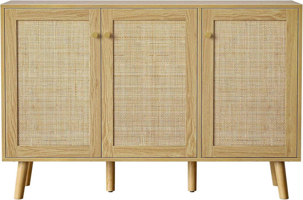 Modern Shoe Storage Cabinet 3 Doors, Hallway Buffet Cabinet Entryway Accent Cabinets, Sideboard Wood Credenza with Adjustable Shelves for Living Room, Kitchen