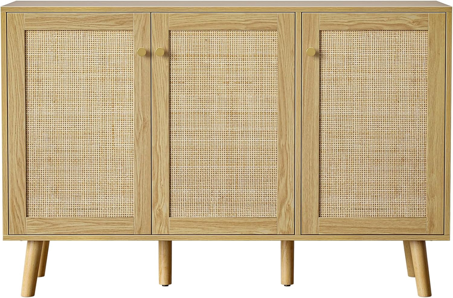 Modern Shoe Storage Cabinet 3 Doors, Hallway Buffet Cabinet Entryway Accent Cabinets, Sideboard Wood Credenza with Adjustable Shelves for Living Room, Kitchen