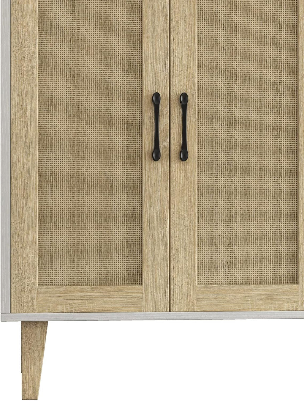 Buffet Storage Cabinet with Rattan Decorating Living Room Wood Kitchen Sideboard Accent Cabinet (White, 123(W) X 38(D) X 88(H))