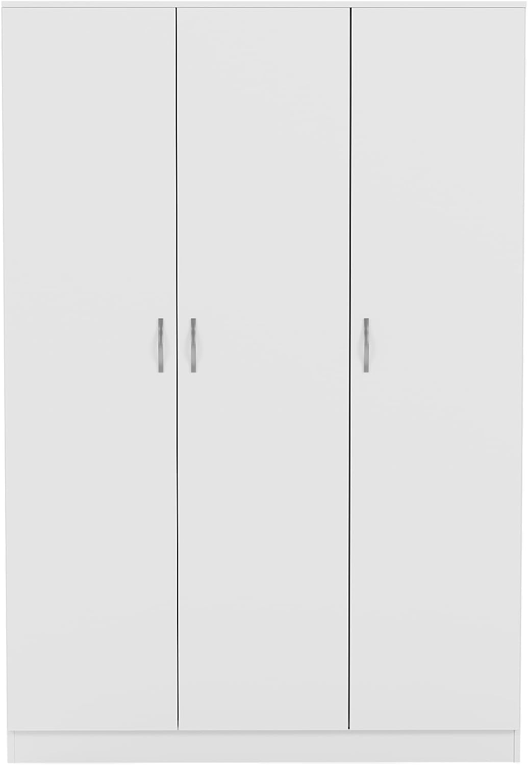 Riano 3 Door Wardrobe | White | Bedroom Furniture | 170H X 115.4W X 53D Cm | with Shelf & Hanging Rail | Large Capacity Storage