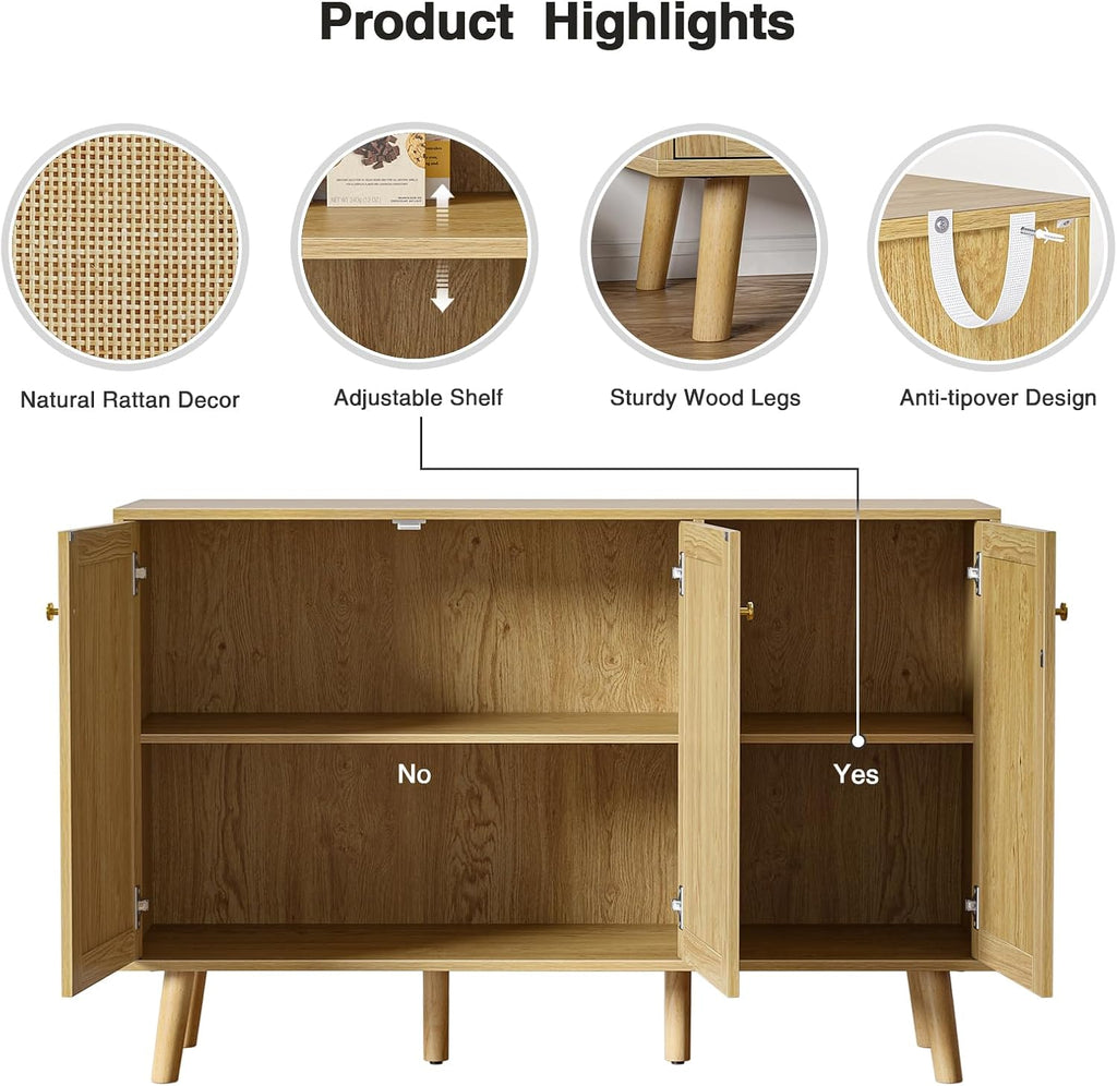 Modern Shoe Storage Cabinet 3 Doors, Hallway Buffet Cabinet Entryway Accent Cabinets, Sideboard Wood Credenza with Adjustable Shelves for Living Room, Kitchen