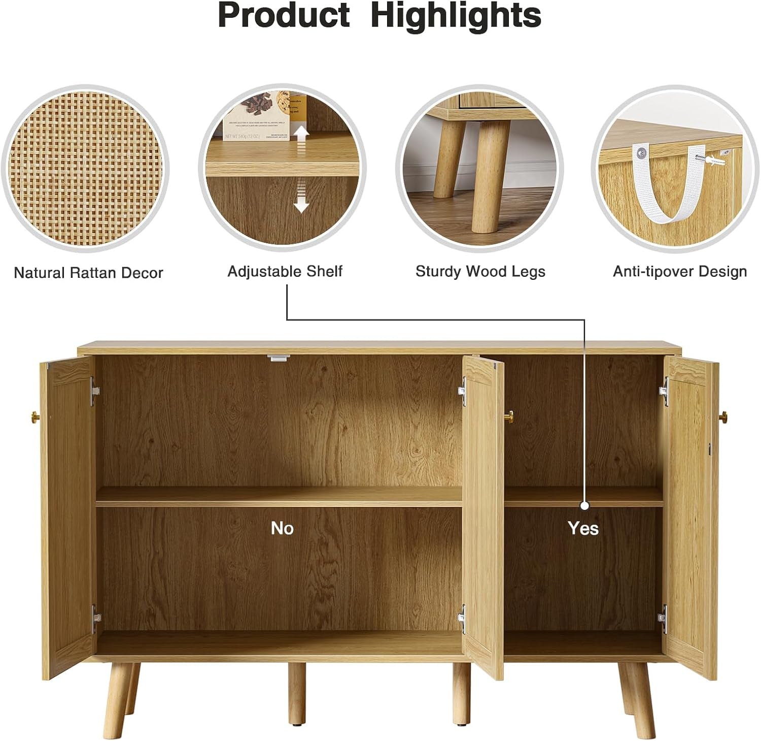 Modern Shoe Storage Cabinet 3 Doors, Hallway Buffet Cabinet Entryway Accent Cabinets, Sideboard Wood Credenza with Adjustable Shelves for Living Room, Kitchen