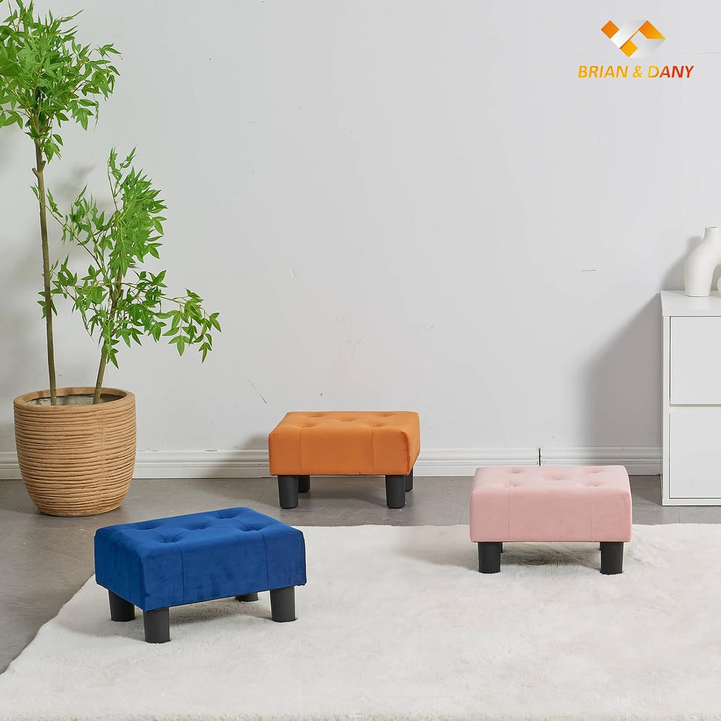 Small Foot Stool, Velvet Footstool with Legs, Footstools for Living Room, Ottoman Footrest Extra Seating for Entryway, Blue